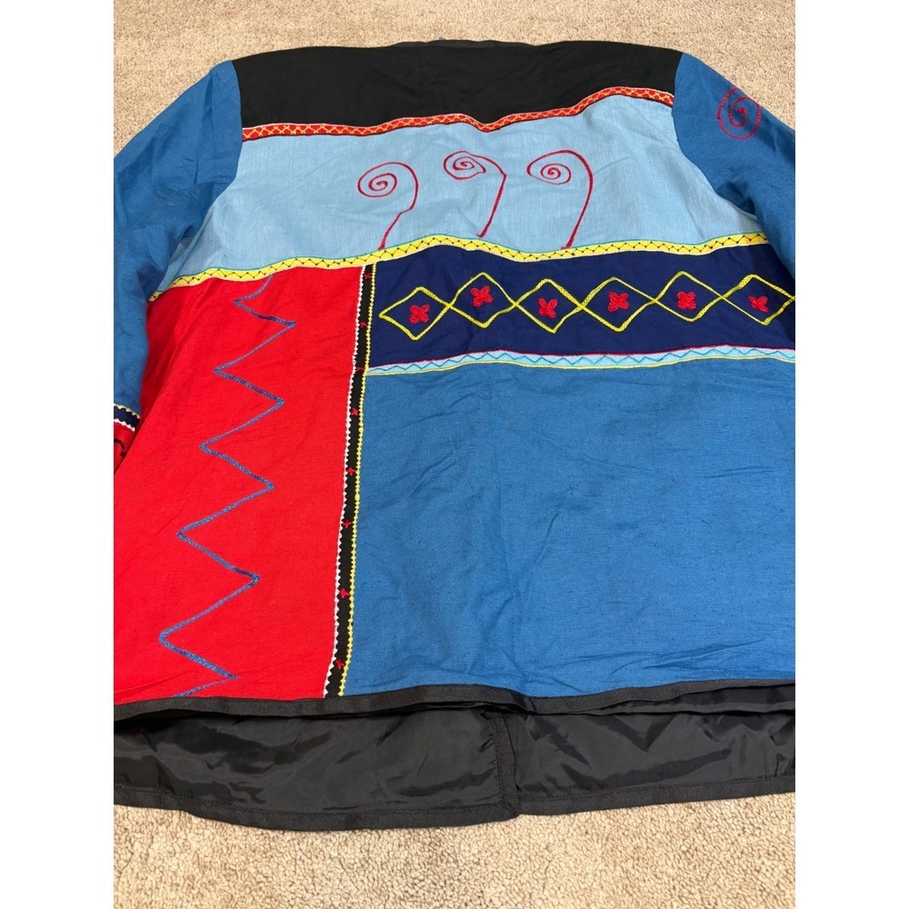 Indigo Moon Patchwork Jacket Colorful Embroidered V-Neck Button Front vintage - Picture 9 of 10